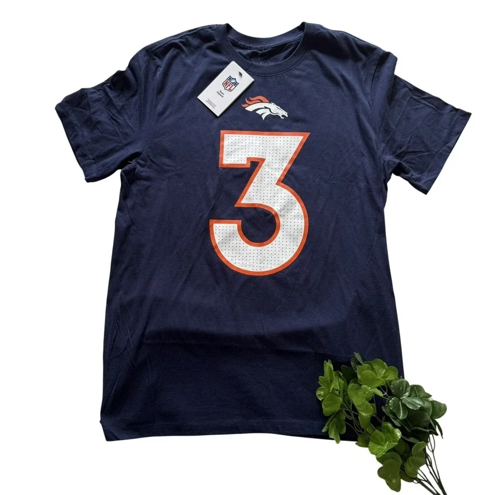 Nike NFL Denver Broncos Russell Wilson #3 Football T Shirt Mens M Navy Blue NWT - Picture 2 of 7